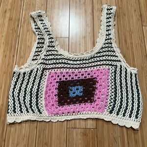 Cotton On Green and White Cropped Crotched Tank Top